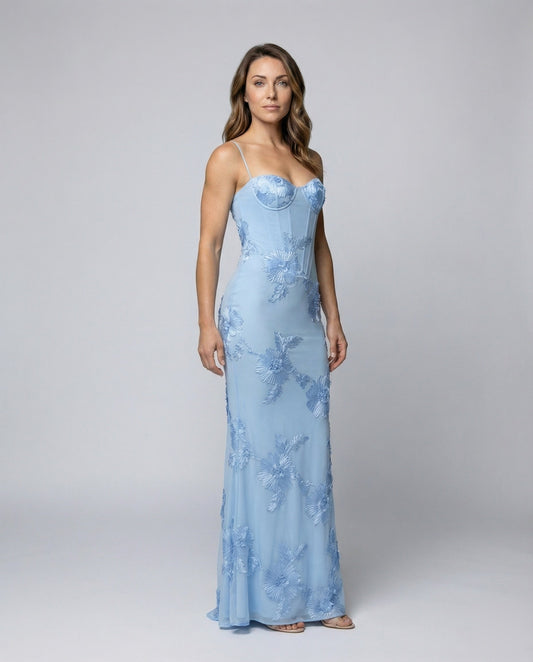 Women's Corset Evening Dress Flower Embroidery Figure-Hugging - front view