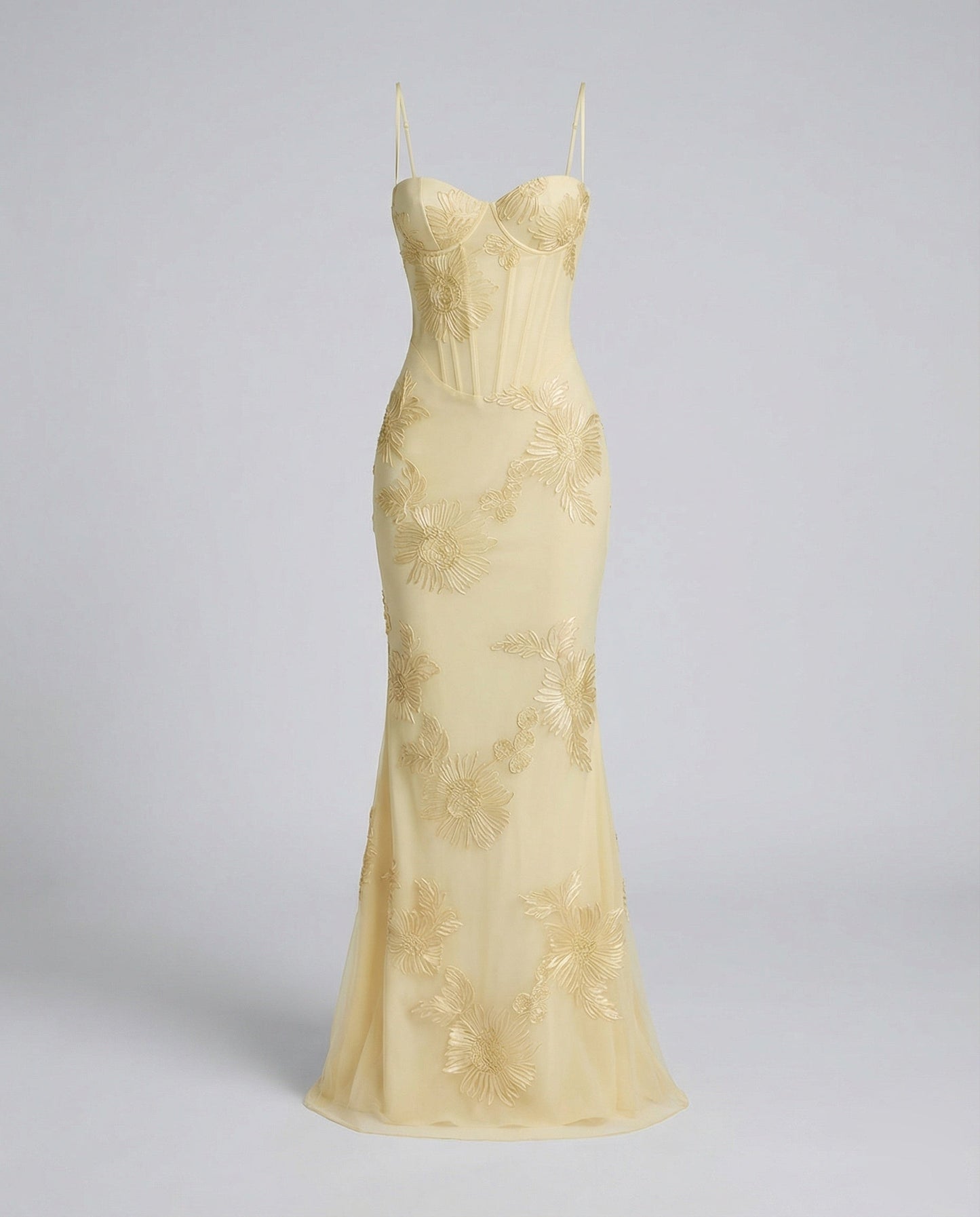 Women's Corset Evening Dress Flower Embroidery Figure-Hugging - Yellow colorway