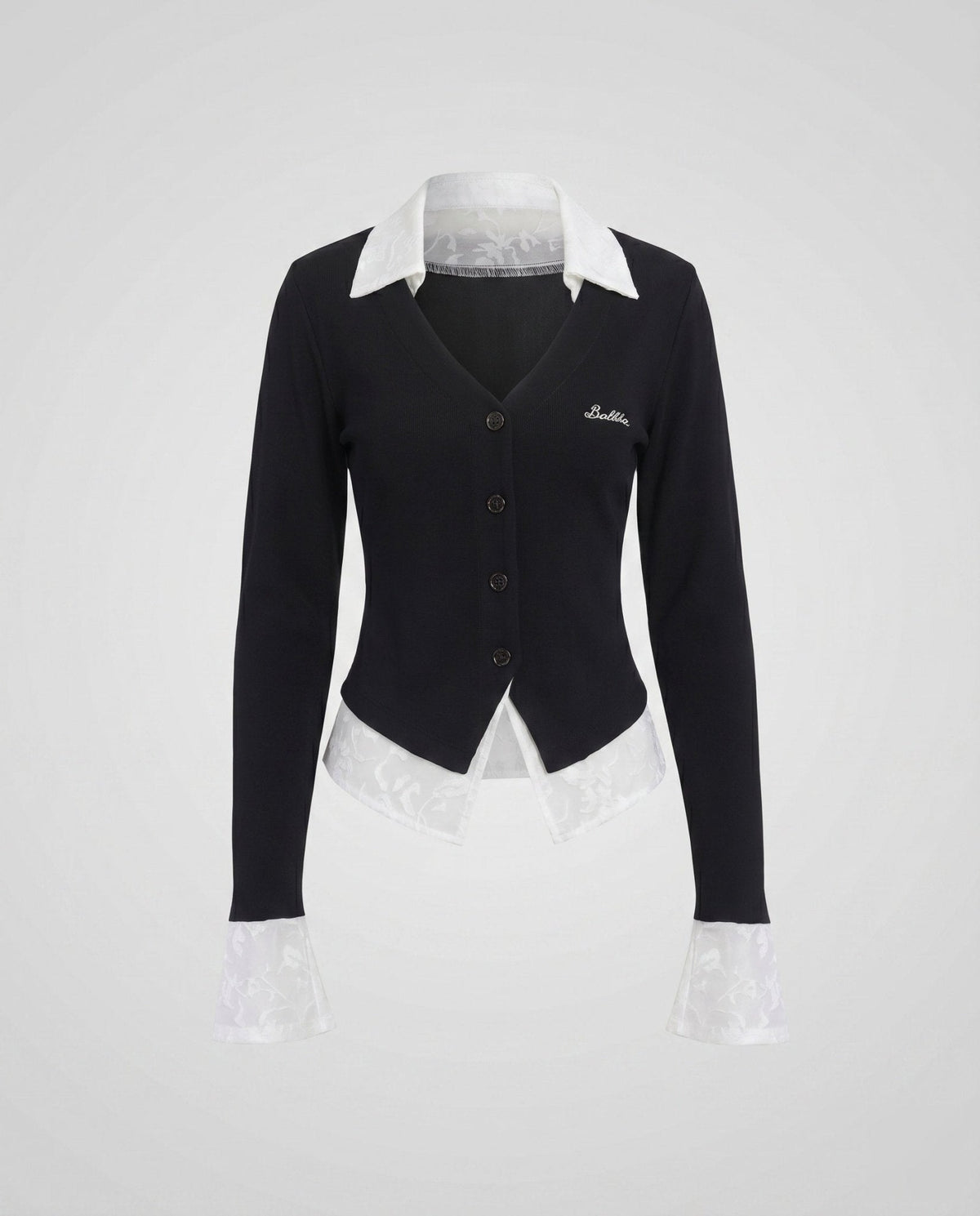 Women's elegant blazer jacket with contrasting sleeve cuffs and high collar - Chichicherry