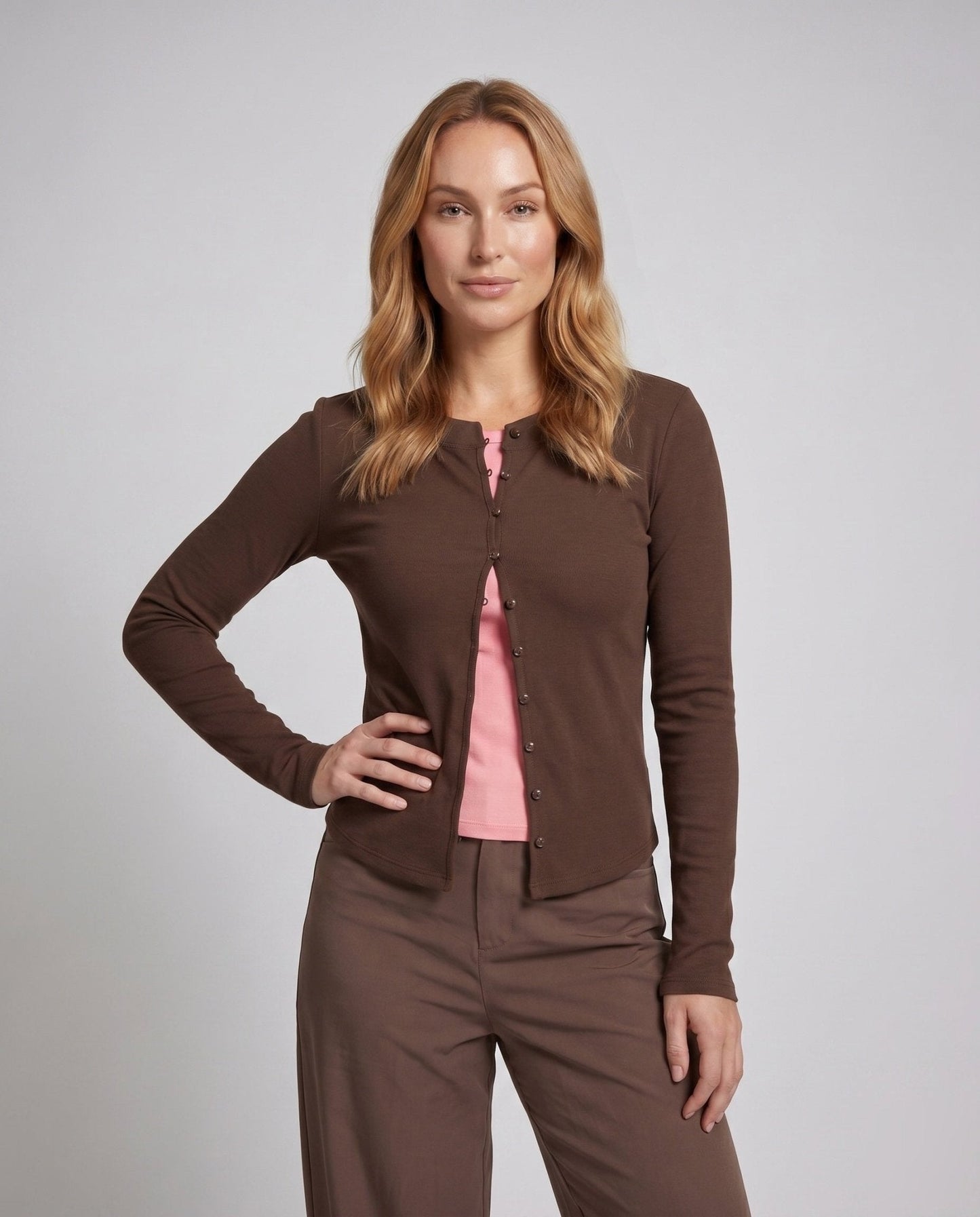 Women's elegant long sleeve blouse with fine button details - Chichicherry