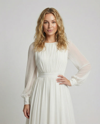 Women's Elegant Pleated Top Wedding Dress - upper body detail