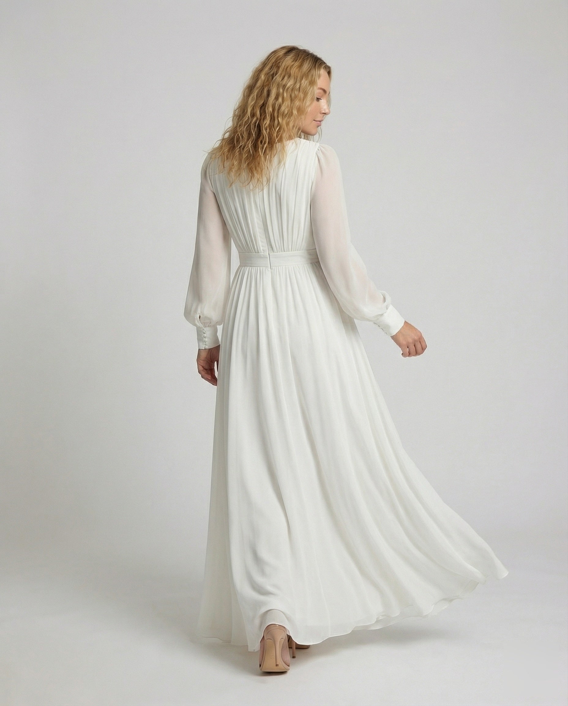 Women's Elegant Pleated Top Wedding Dress - back view