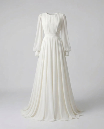 Women's Elegant Pleated Top Wedding Dress - White colorway