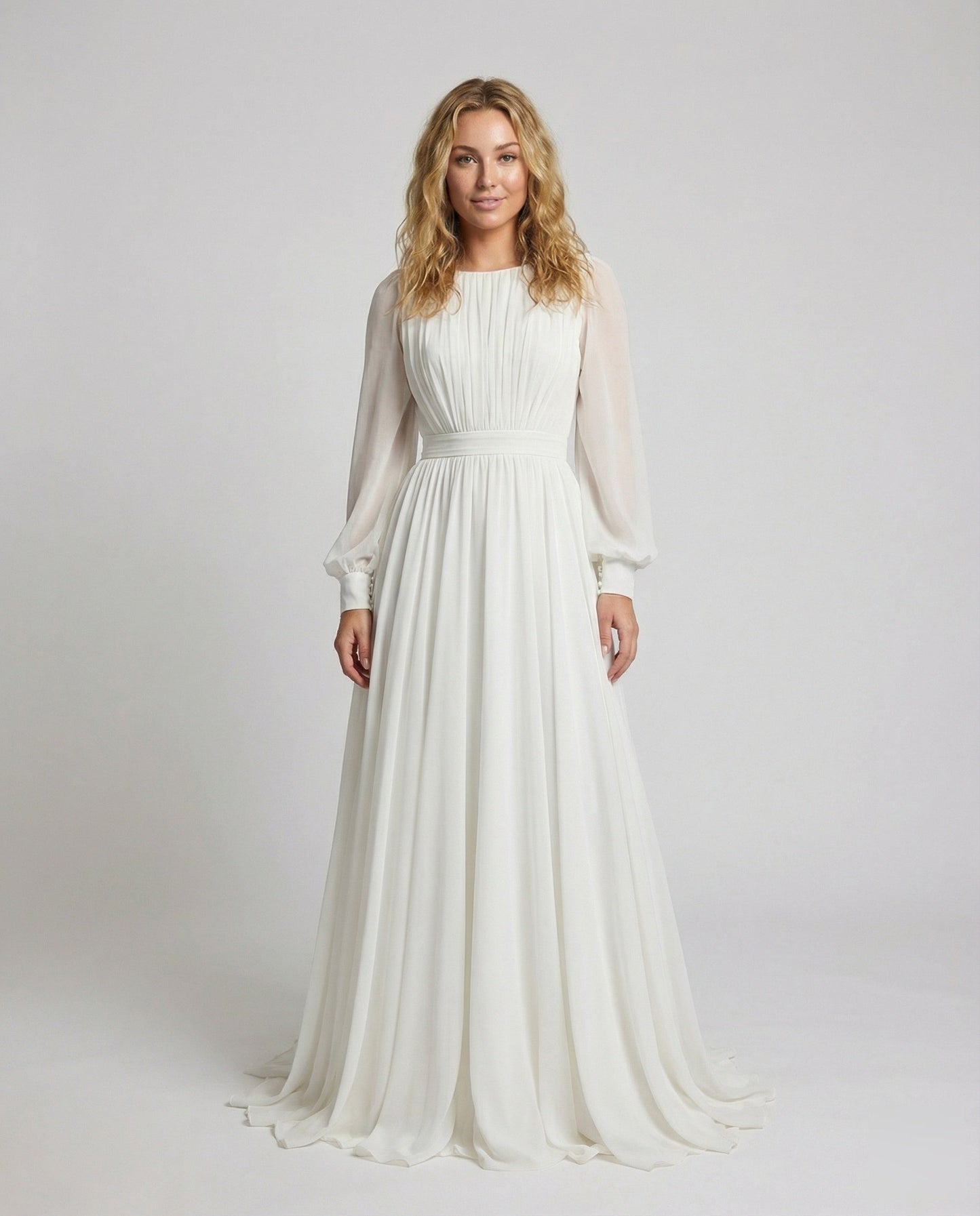 Women's Elegant Pleated Top Wedding Dress - front view