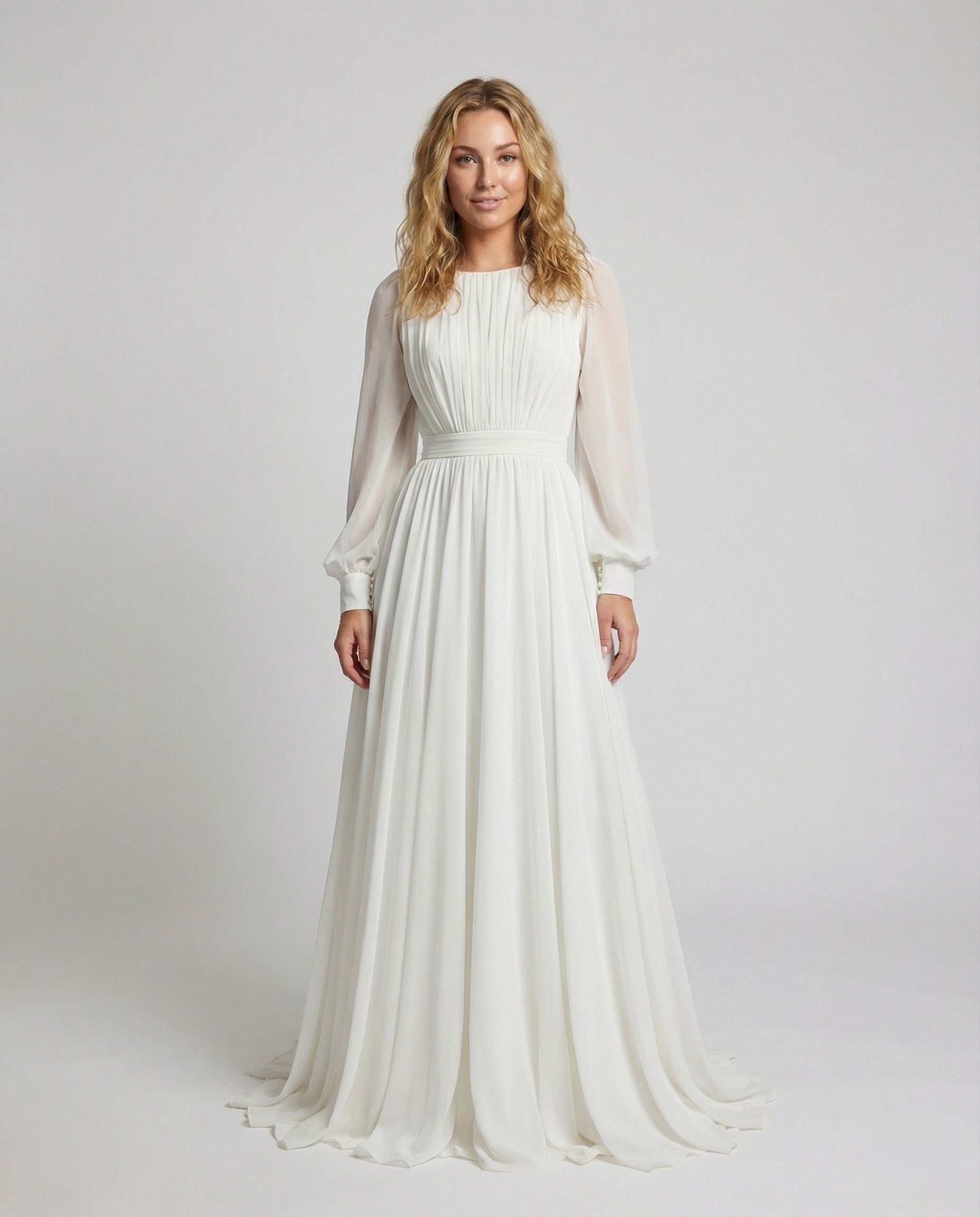 Women's Elegant Pleated Top Wedding Dress - front view