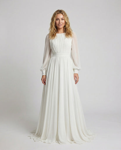 Women's Elegant Pleated Top Wedding Dress - front view