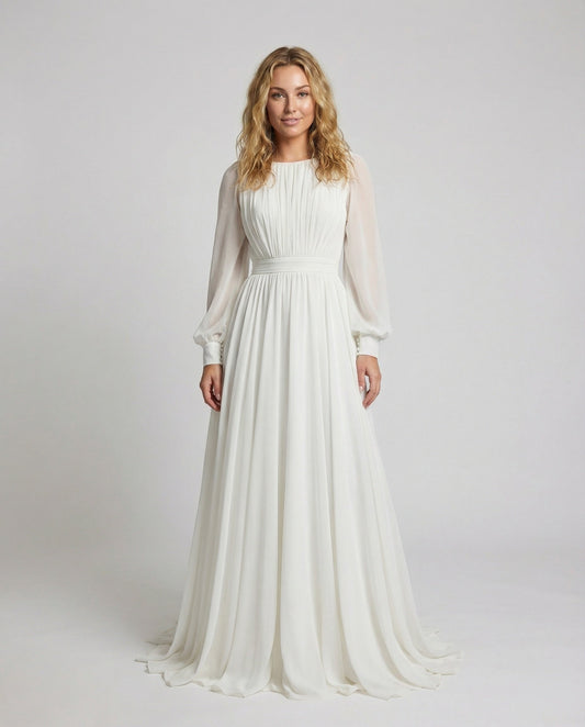 Women's Elegant Pleated Top Wedding Dress - front view