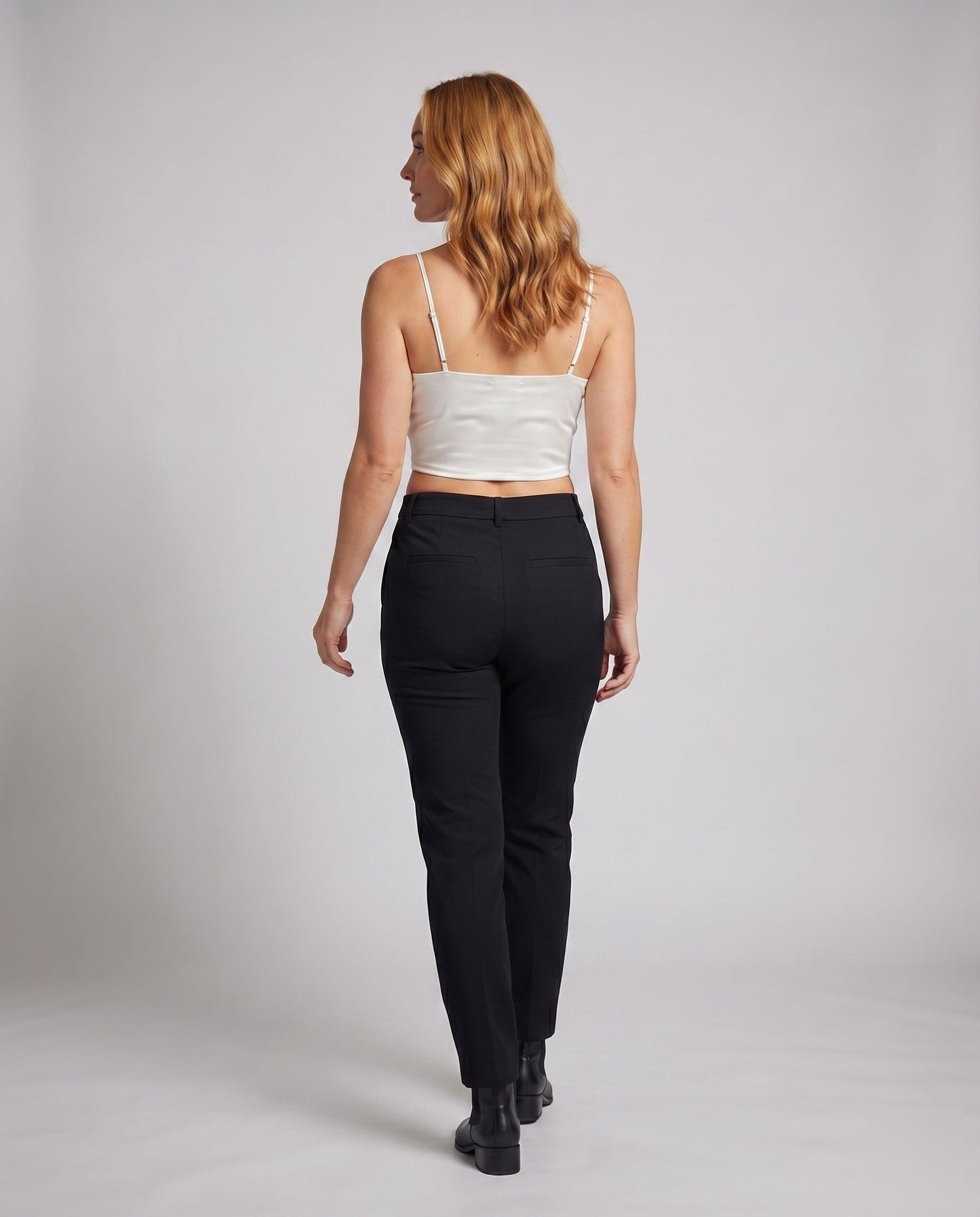 Women's Elegant Spaghetti Strap Crop Top with V-neck and Fine Satin Texture - back view