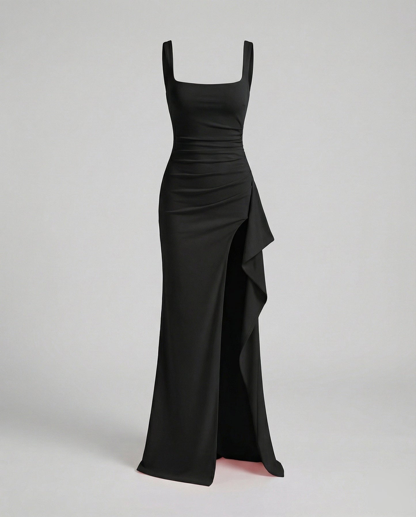 Women's Evening Dress Square Neck Side Slit - Black colorway