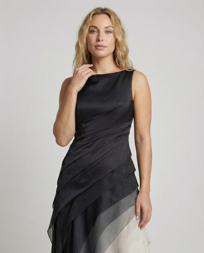 Women's Evening Dress U-Boat Neckline Tiered Layers - upper body detail