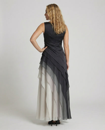 Women's Evening Dress U-Boat Neckline Tiered Layers - back view