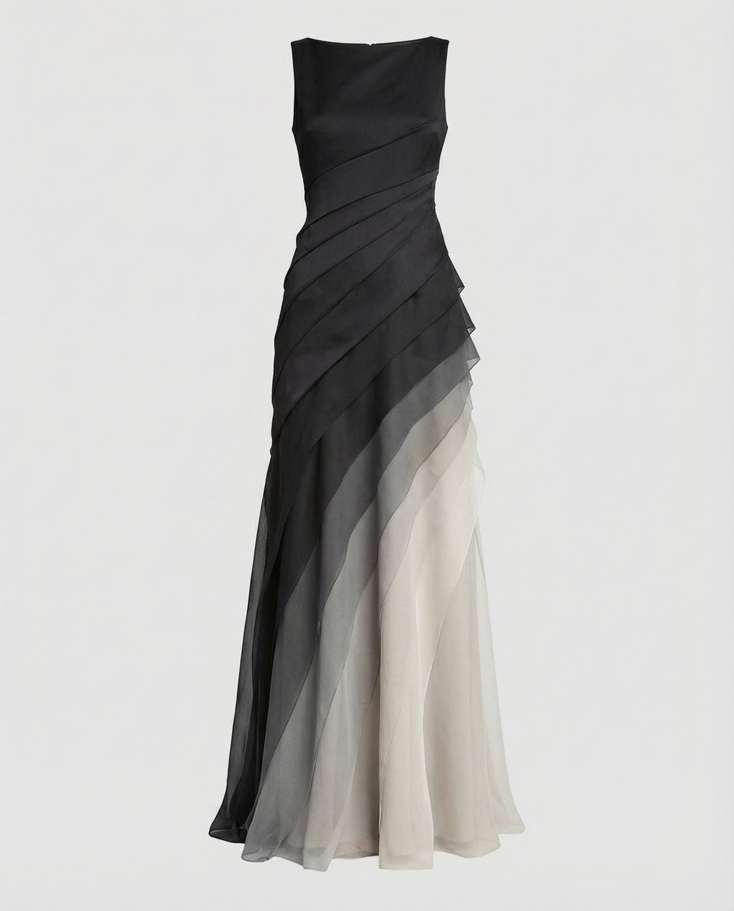 Women's Evening Dress U-Boat Neckline Tiered Layers - Black colorway