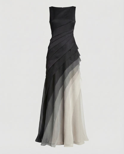Women's Evening Dress U-Boat Neckline Tiered Layers - Black colorway