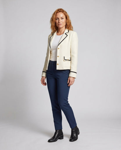 Women's fashionable blazer jacket with elegant piping and practical pockets - Chichicherry