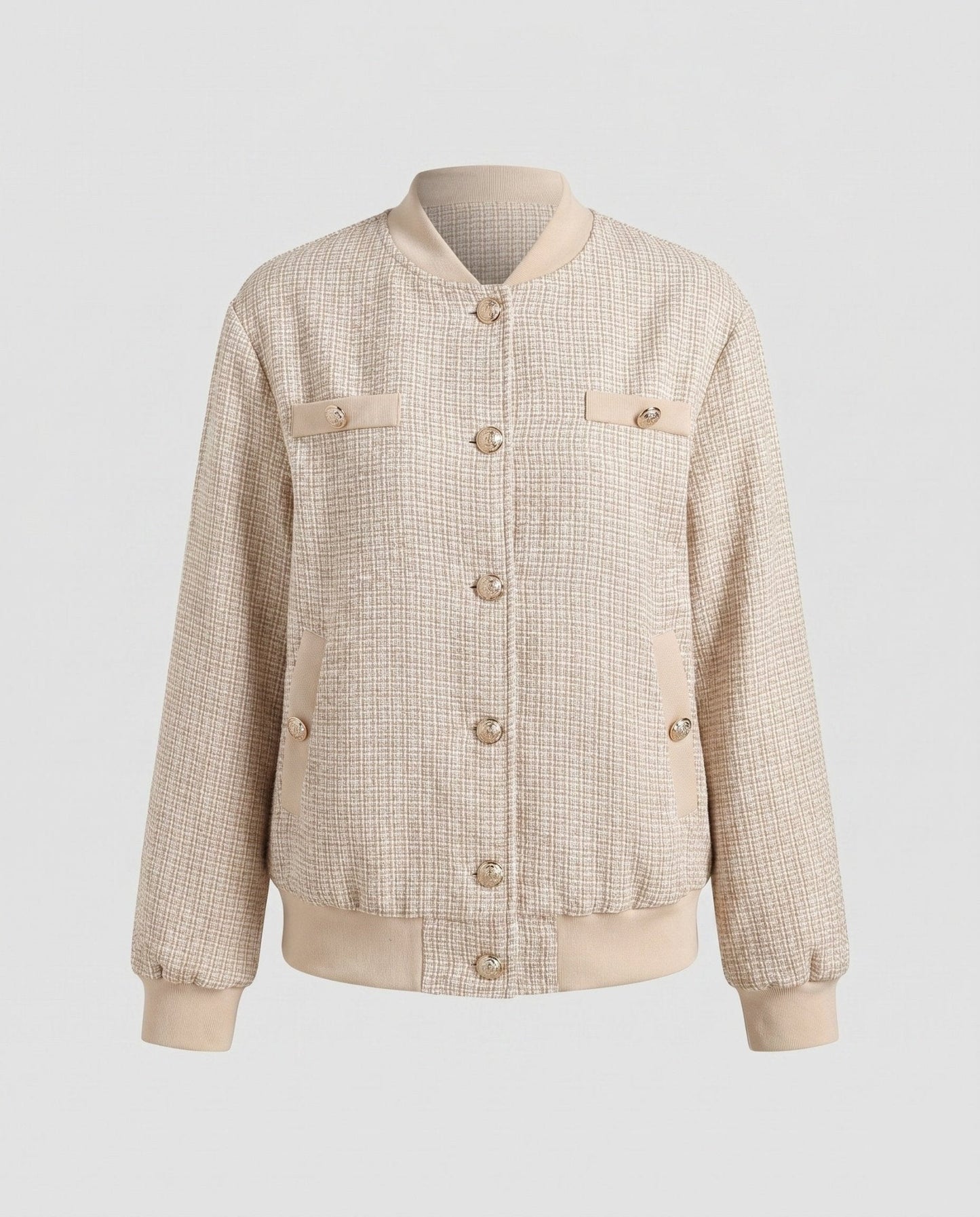 Women's fashionable bomber jacket with textured fabric and practical pockets - Chichicherry