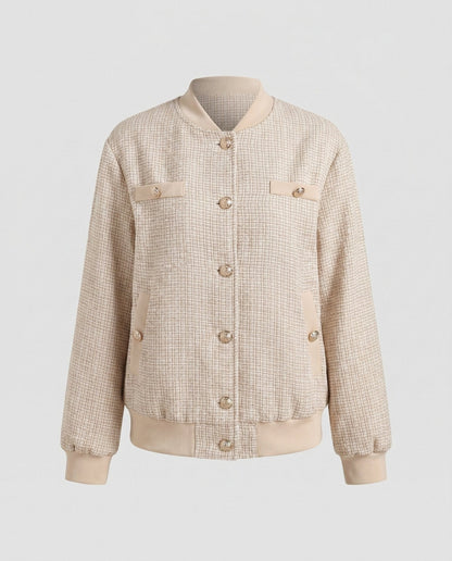 Women's fashionable bomber jacket with textured fabric and practical pockets - Chichicherry