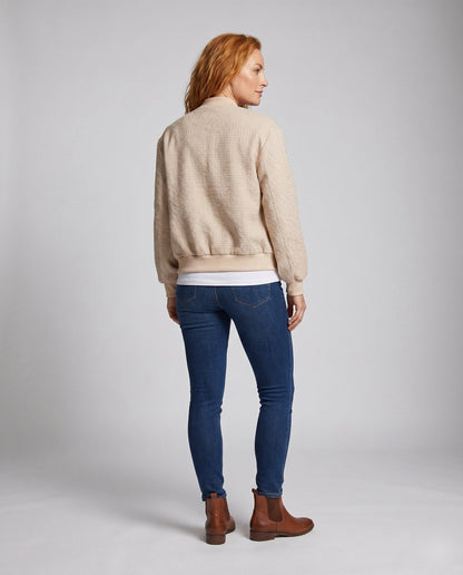 Women's fashionable bomber jacket with textured fabric and practical pockets - Chichicherry