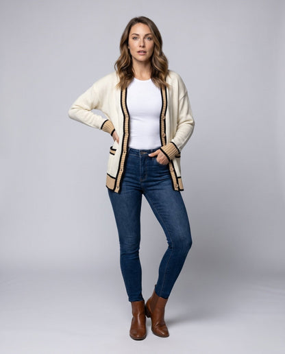 Women's fashionable cardigan with contrast details - Chichicherry