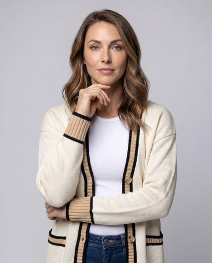 Women's fashionable cardigan with contrast details - Chichicherry