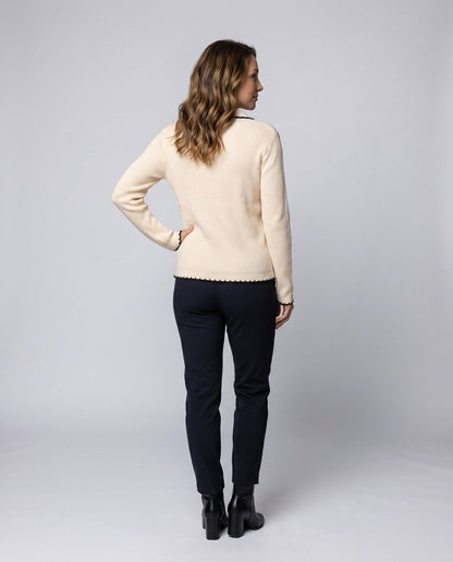 Women's fashionable knitted cardigan with decorative cord bows and contrast details - Chichicherry