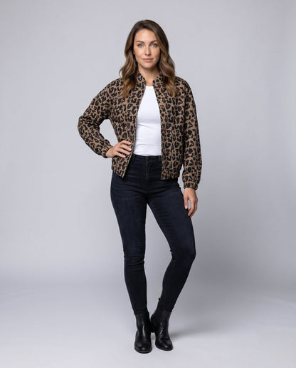 Women’s fashionable leopard print blazer with buttons - Chichicherry