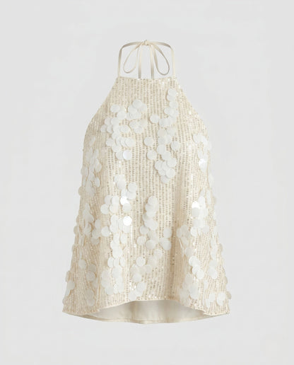 Women’s Festive Top with Glittering Sequins - Apricot colorway