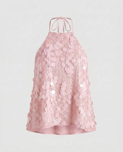 Women’s Festive Top with Glittering Sequins - Pink colorway