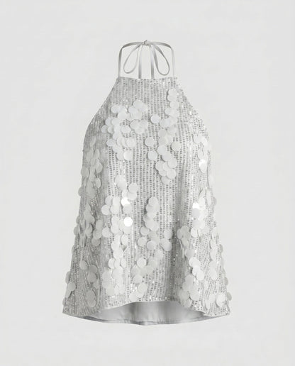 Women’s Festive Top with Glittering Sequins - White colorway