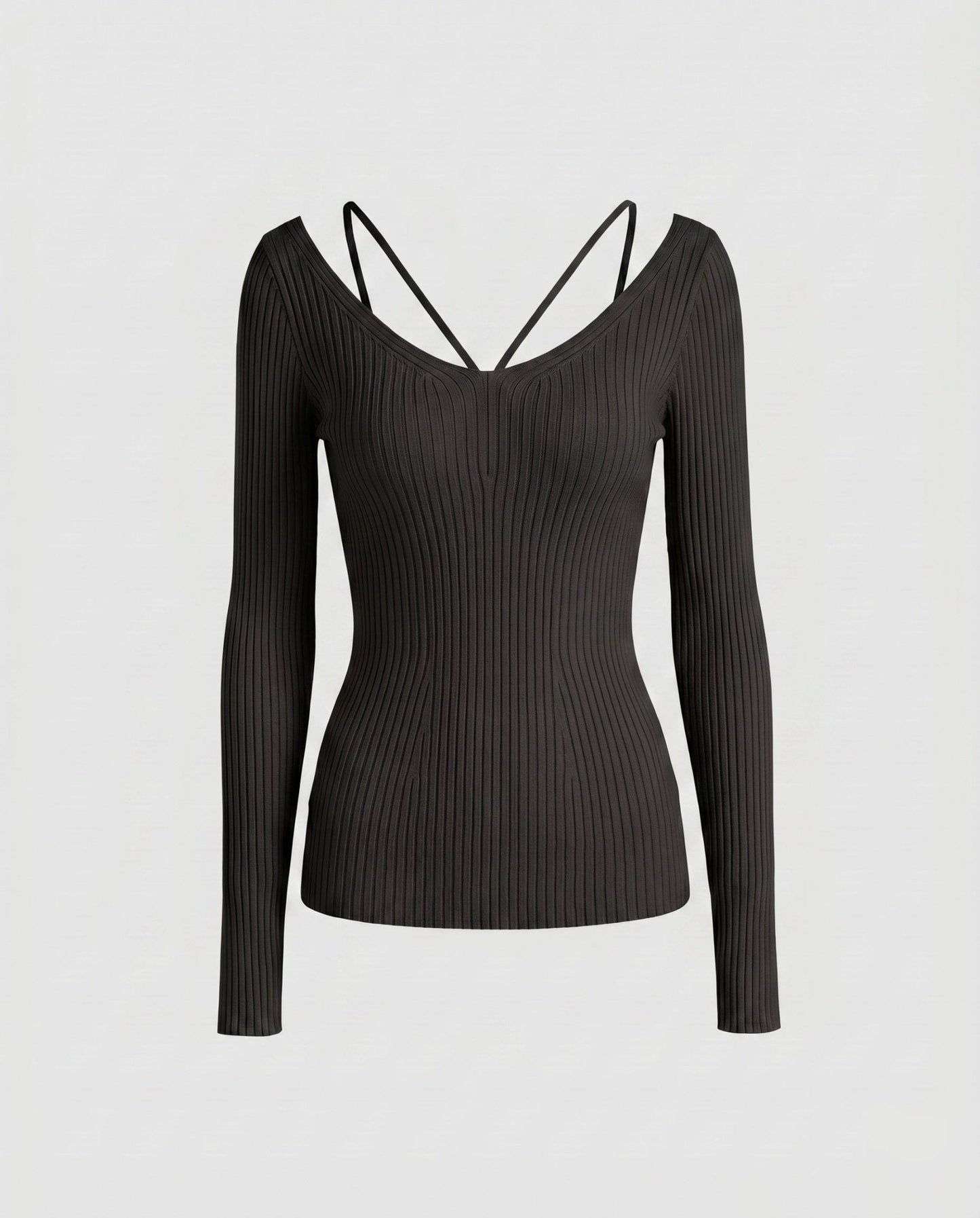 Women's fitted long-sleeve shirt with unique V-neck and refined strap details - Chichicherry