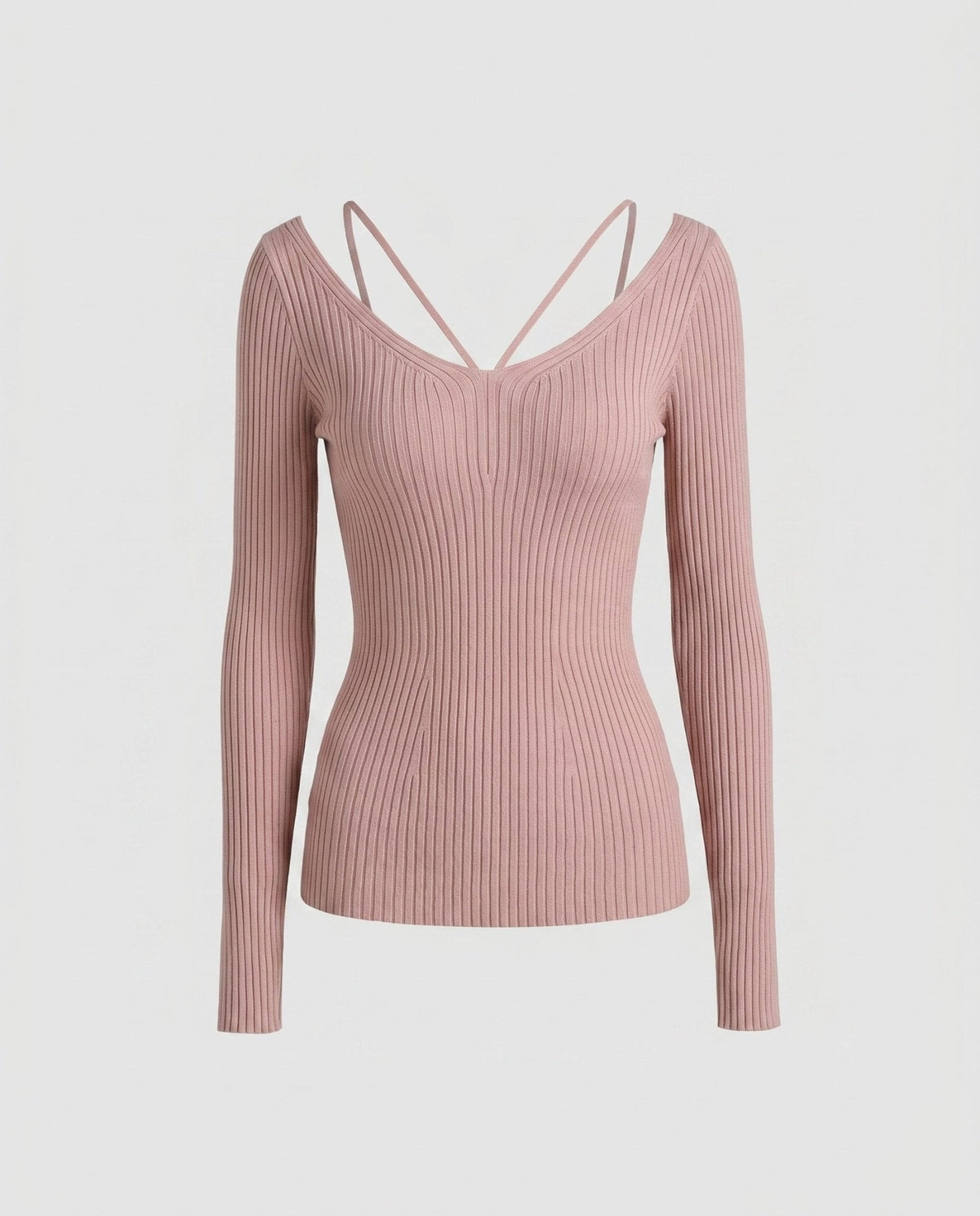 Women's fitted long-sleeve shirt with unique V-neck and refined strap details - Chichicherry
