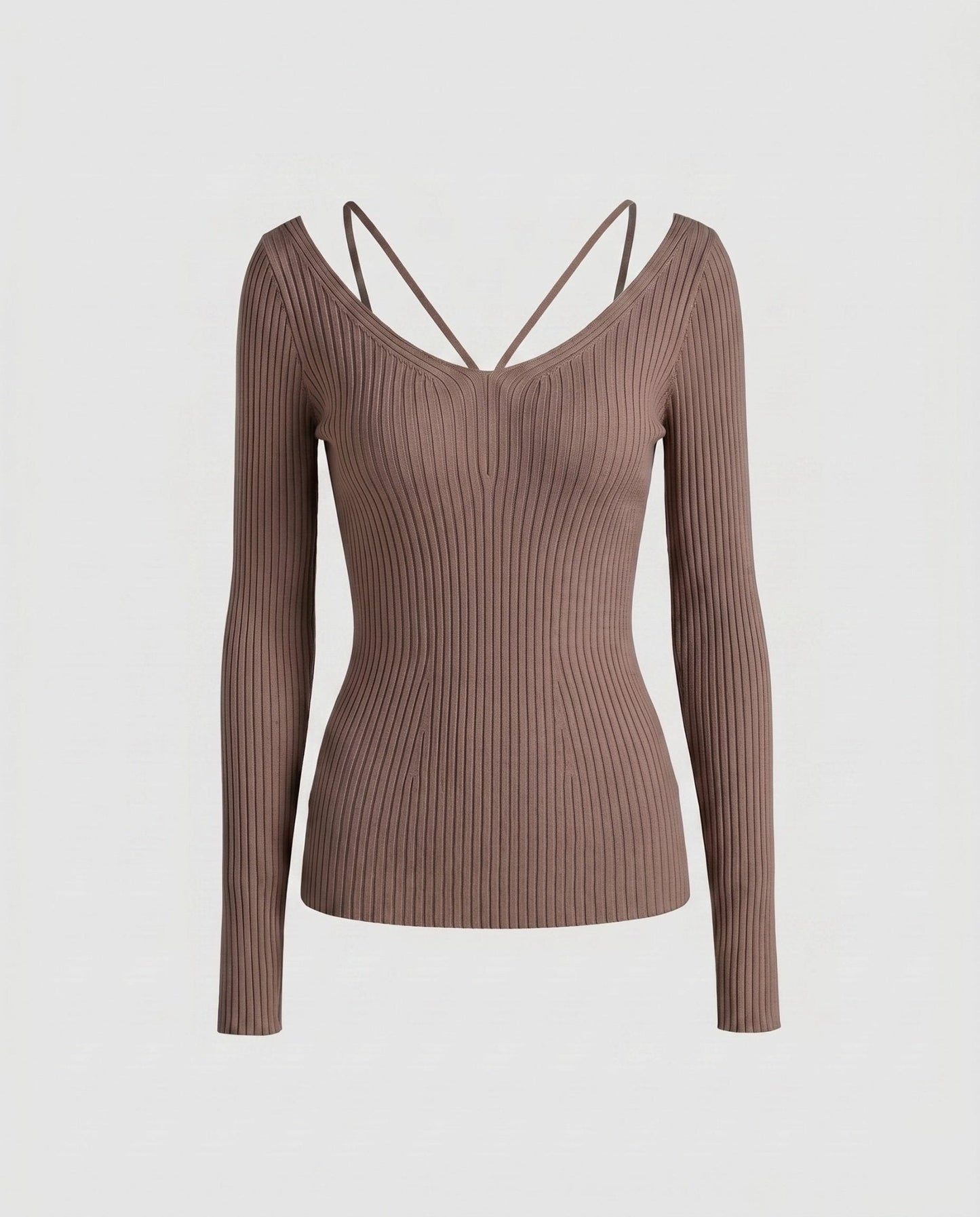 Women's fitted long-sleeve shirt with unique V-neck and refined strap details - Chichicherry