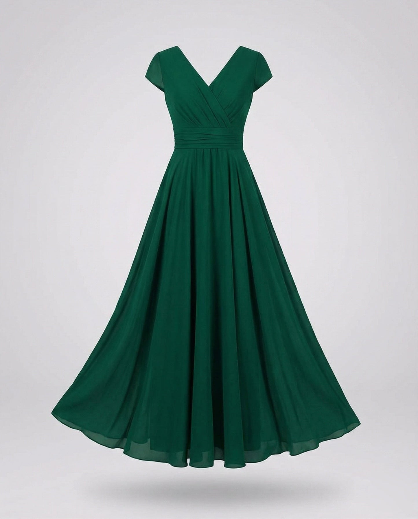 Women's Flowing Chiffon Maxi Dress with Pleated Skirt - Dark Green colorway