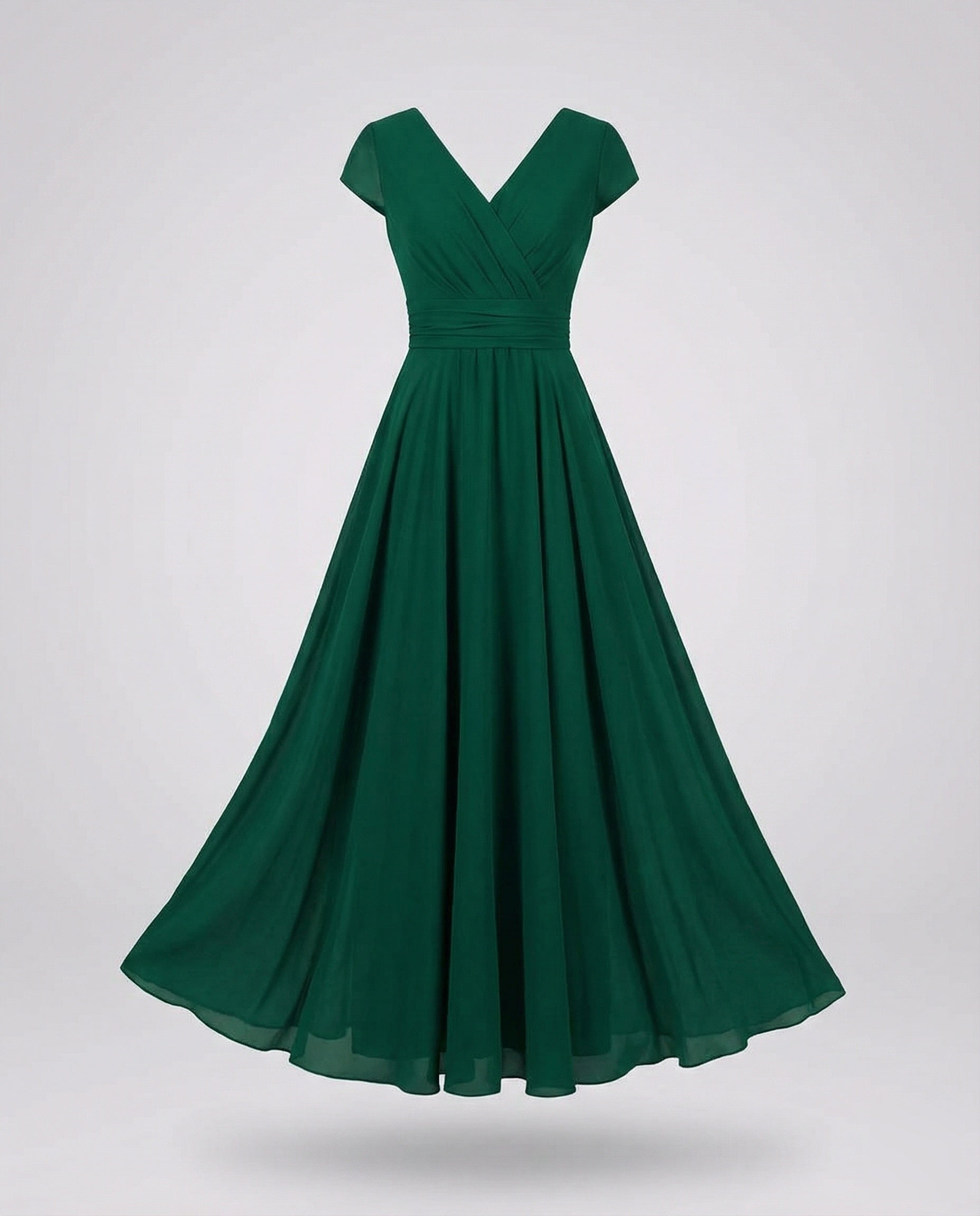 Women's Flowing Chiffon Maxi Dress with Pleated Skirt - Dark Green colorway