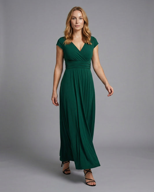 Women's Flowing Chiffon Maxi Dress with Pleated Skirt - front view