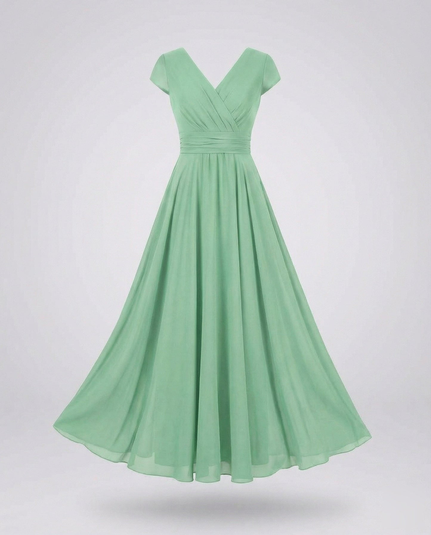 Women's Flowing Chiffon Maxi Dress with Pleated Skirt - Light Green colorway