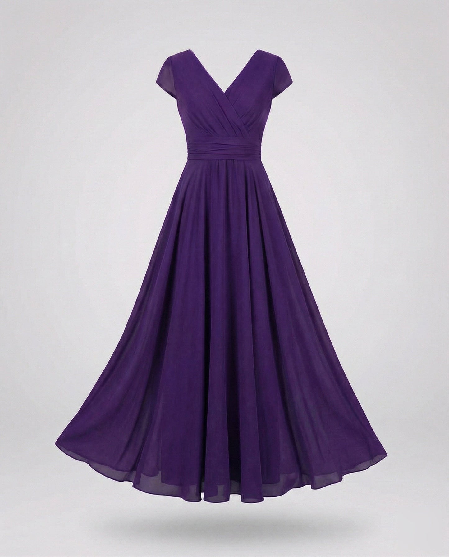 Women's Flowing Chiffon Maxi Dress with Pleated Skirt - Lilac colorway