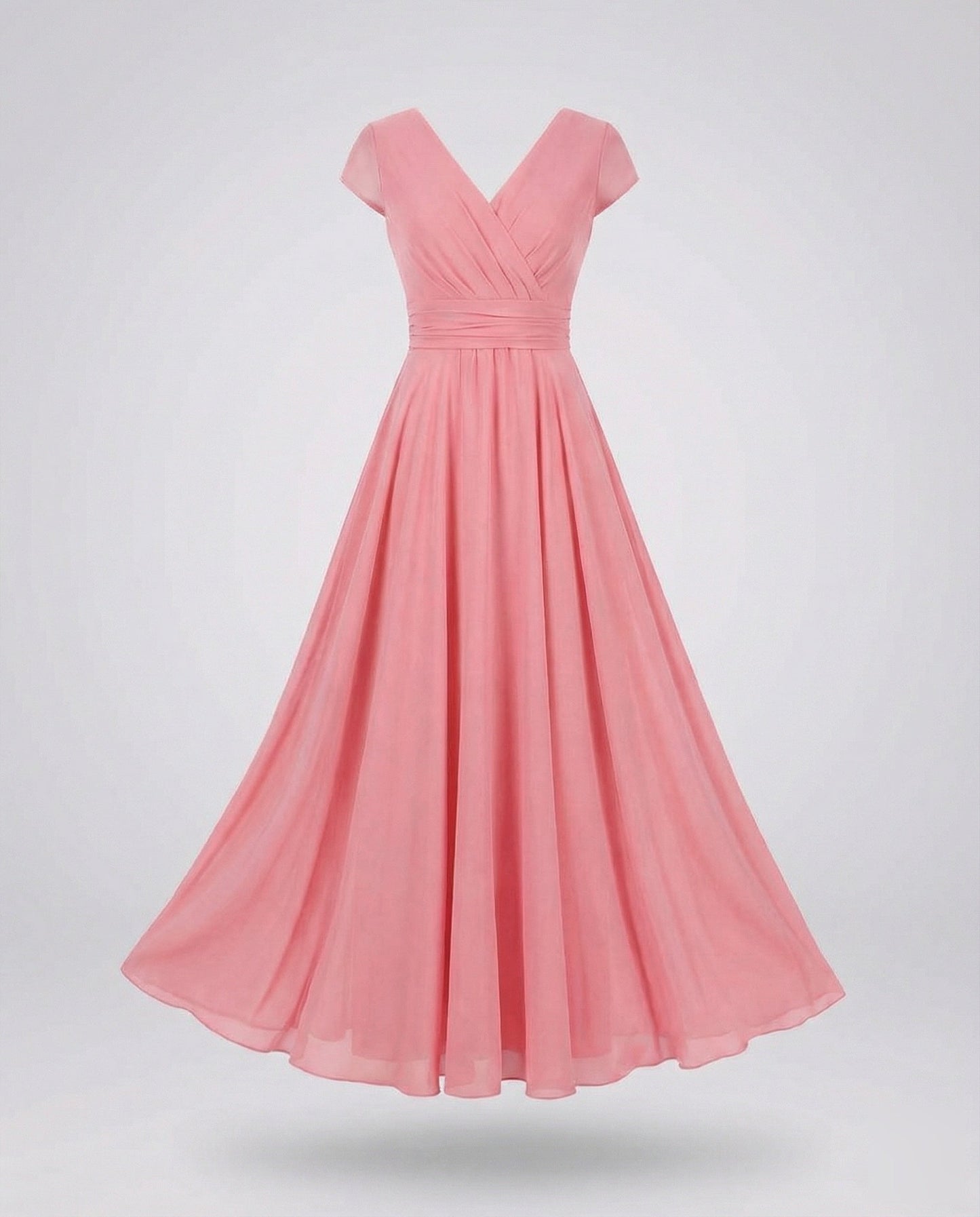 Women's Flowing Chiffon Maxi Dress with Pleated Skirt - Pink colorway