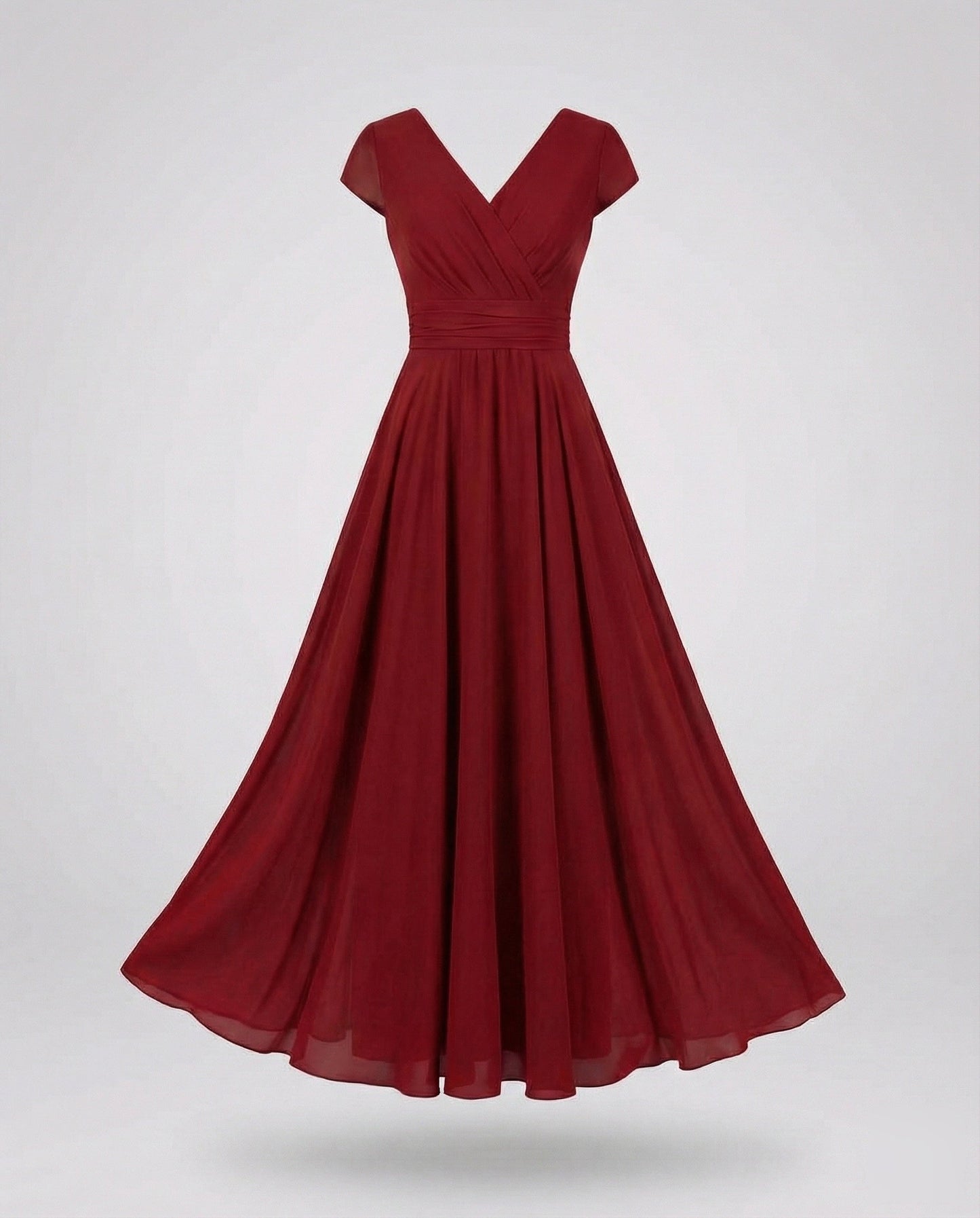 Women's Flowing Chiffon Maxi Dress with Pleated Skirt - Red colorway