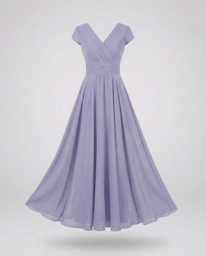 Women's Flowing Chiffon Maxi Dress with Pleated Skirt - Violet colorway