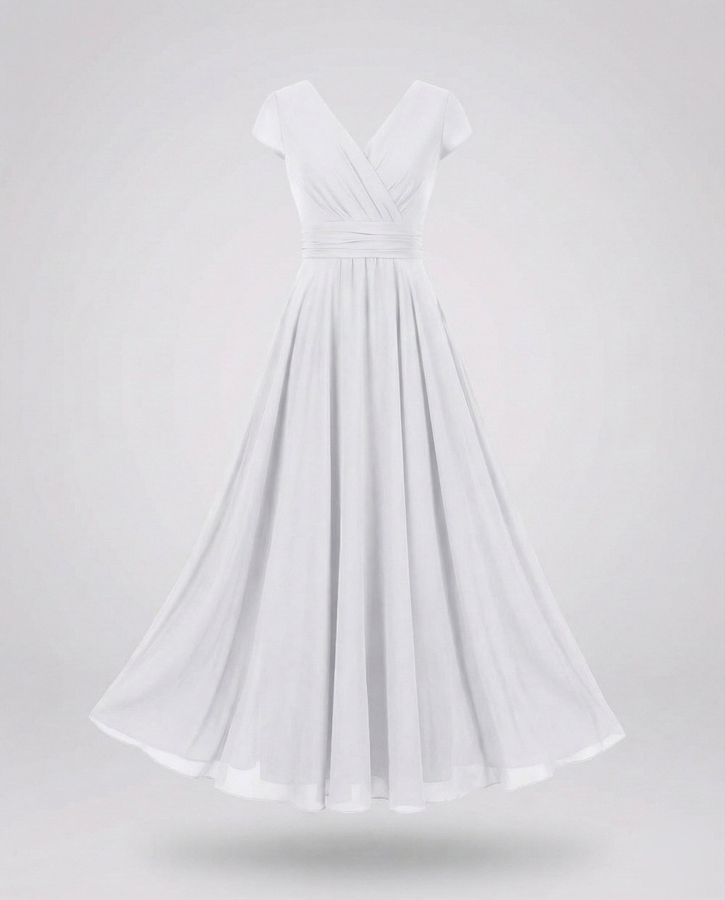 Women's Flowing Chiffon Maxi Dress with Pleated Skirt - White colorway
