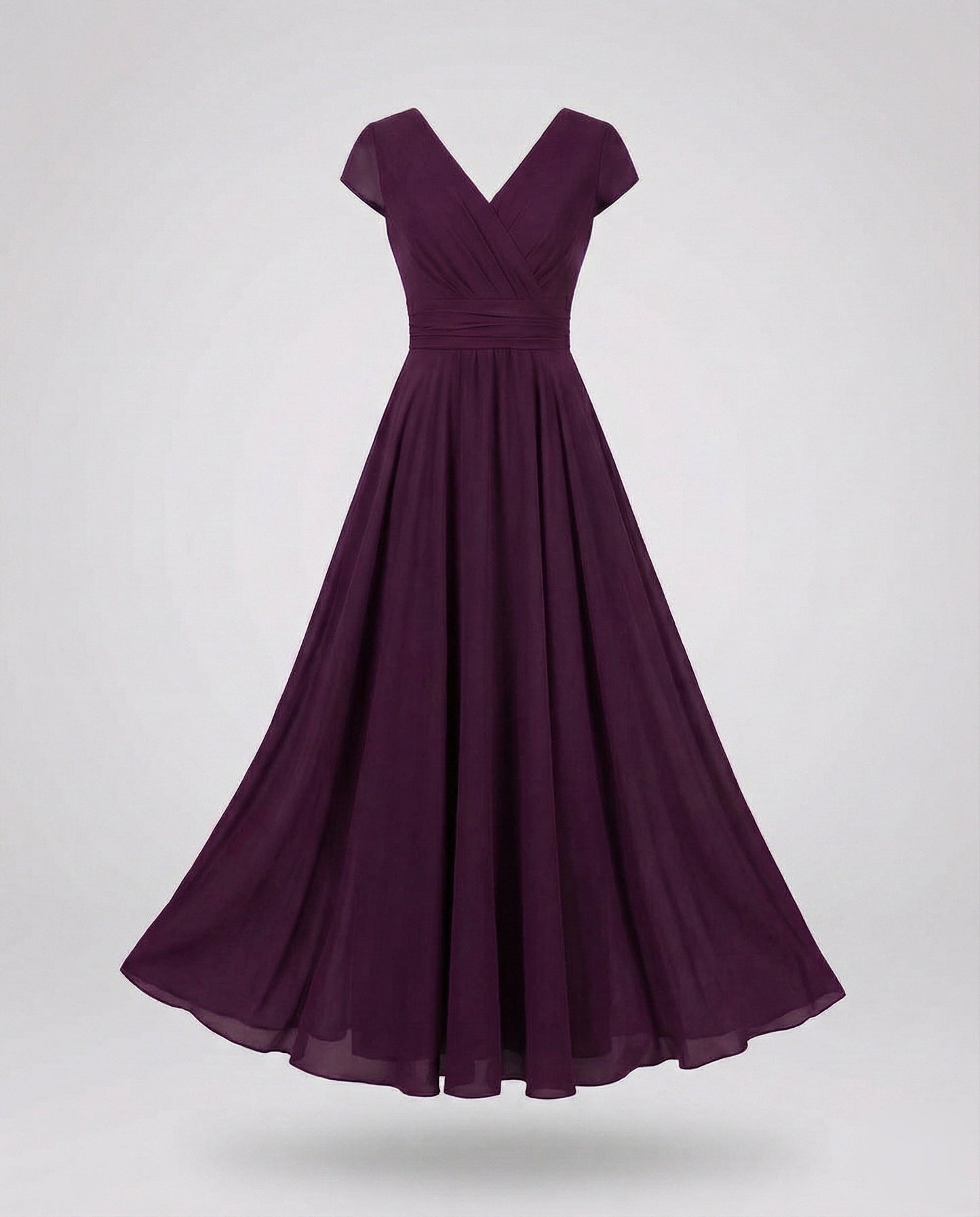 Women's Flowing Chiffon Maxi Dress with Pleated Skirt - Wine Red colorway