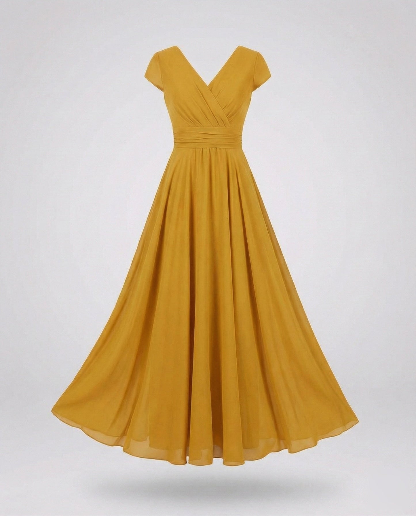 Women's Flowing Chiffon Maxi Dress with Pleated Skirt - Yellow colorway