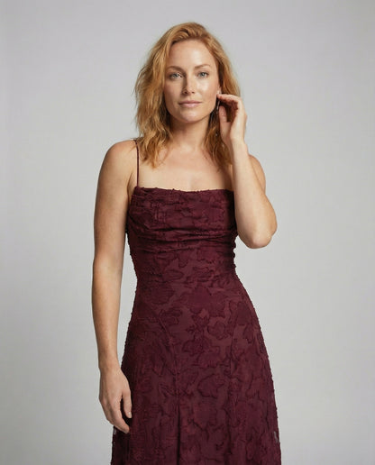 Women's Flowing Evening Dress with Lace-up Back - upper body detail