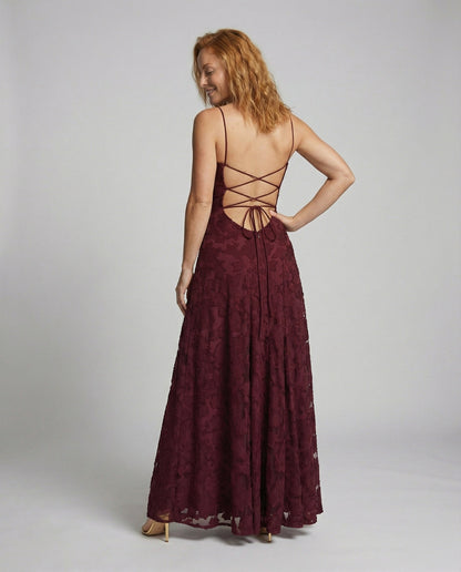 Women's Flowing Evening Dress with Lace-up Back - back view