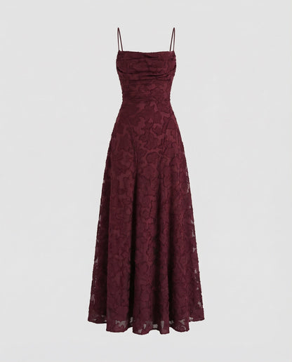 Women's Flowing Evening Dress with Lace-up Back - Bordeaux colorway