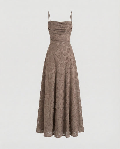 Women's Flowing Evening Dress with Lace-up Back - Khaki colorway