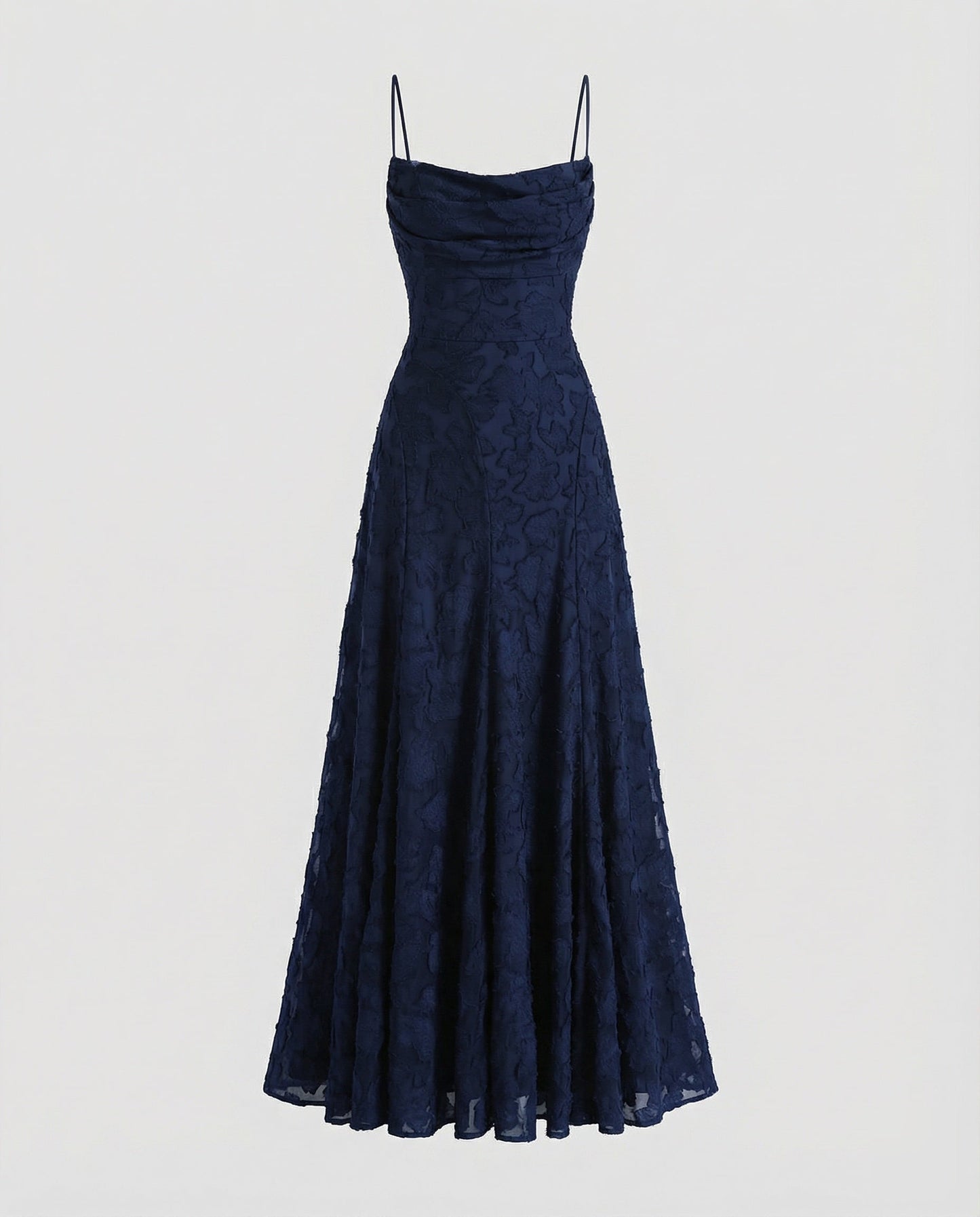 Women's Flowing Evening Dress with Lace-up Back - Navy Blue colorway