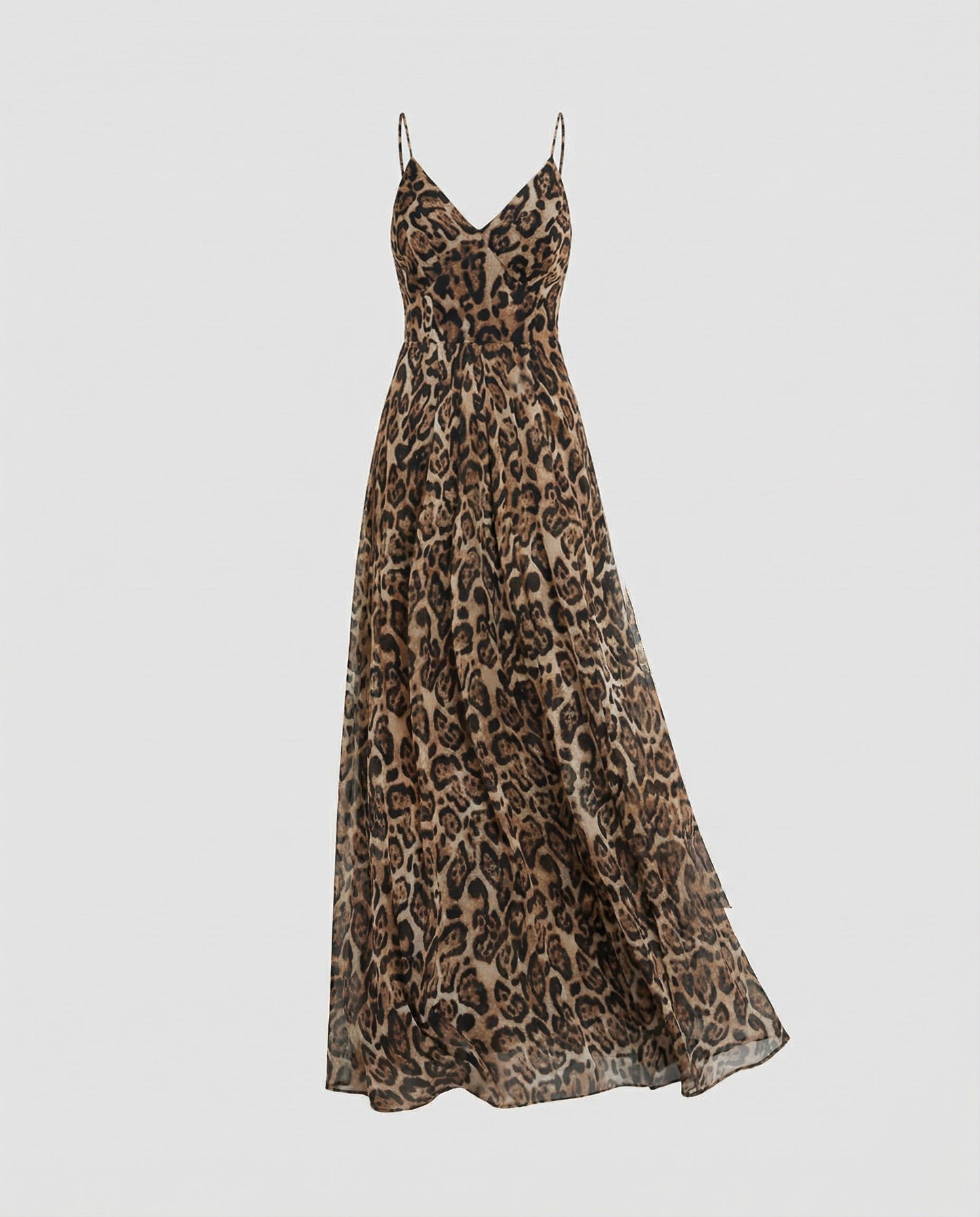 Women's Flowing Maxi Dress with Spaghetti Straps - Brown colorway