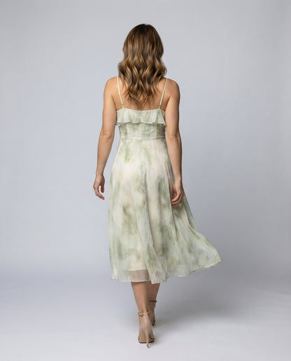 Women's Flowy Midi Dress with Tie Straps - back view