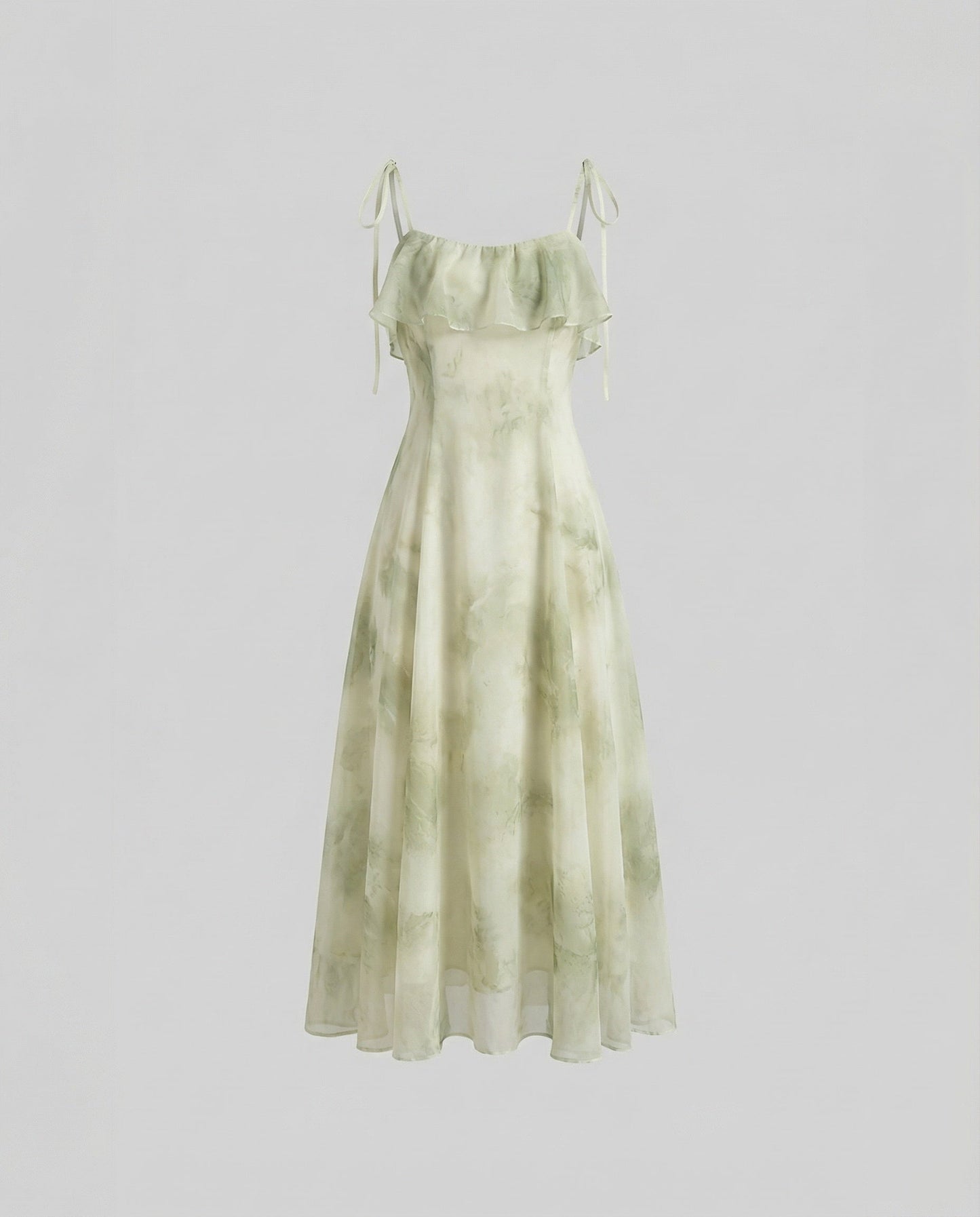Women's Flowy Midi Dress with Tie Straps - Light Green colorway